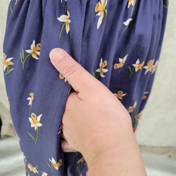 Vintage Sundress Belted Floral Blue Red Pin-Up Rockabilly Cotton 70s - Picture 4 of 14